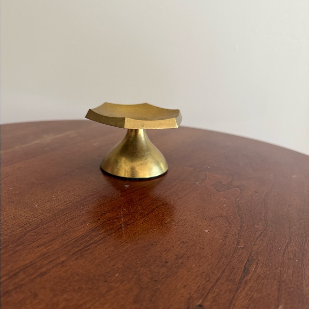 Vintage Brass Pillar Candle Holder Gold